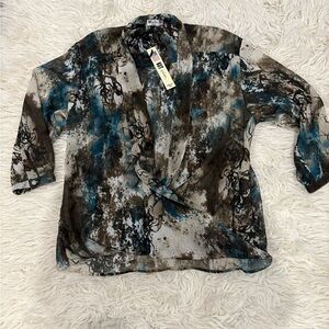 Kut from the Kloth Blue and Brown Abstract Blouse
